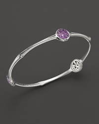 Three sparkling stations add brilliant color to this slim, elegant sterling silver bangle. Three sparkling stations add brilliant color to this slim, elegant sterling silver bangle.