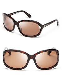 Tom Ford gives these shield-style sunnies modern polish with gold or silver accents, gradient lenses and subtle logo stems. Tom Ford gives these shield-style sunnies modern polish with gold or silver accents, gradient lenses and subtle logo stems.