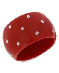 Look cool in crimson. This hinged bangle bracelet from Haskell is crafted from gold-tone mixed metal with beaded accents adding a lustrous touch. Approximate length: 8 inches. Approximate diameter: 2-3/8 inches. Look cool in crimson. This hinged bangle bracelet from Haskell is crafted from gold-tone mixed metal with beaded accents adding a lustrous touch. Approximate length: 8 inches. Approximate diameter: 2-3/8 inches.
