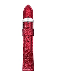 A bold hue colors this vibrant Michele watch strap made from finely textured leather. A bold hue colors this vibrant Michele watch strap made from finely textured leather.