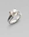From the Cable Pearl Wrap Collection. A cultured pearl sits nestled among four stunning diamonds atop pillars of sterling silver, on a signature cabled band. 10½mm white cultured freshwater pearl Diamonds, 0.06 tcw Sterling silver Imported