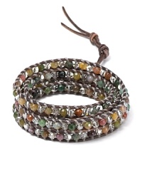 Simple yet eclectic. This Chan Luu leather wrap bracelet refines bohemian style with its mix of semi-precious gemstones and striking crystals. Simple yet eclectic. This Chan Luu leather wrap bracelet refines bohemian style with its mix of semi-precious gemstones and striking crystals.