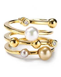Marjorica's Endless ring blends interwoven bands of polished yellow gold with man-made pearl and crystal accents. Marjorica's Endless ring blends interwoven bands of polished yellow gold with man-made pearl and crystal accents.