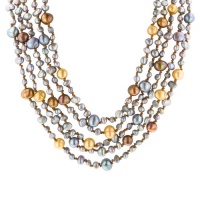 Colored Freshwater Cultured Pearl 5-Row with Brown Shell Clasp Necklace, 21 Colored Freshwater Cultured Pearl 5-Row with Brown Shell Clasp Necklace, 21