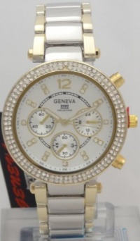 Geneva Quartz Watch Chronograph-style Look Gold N silver 2tone Band With Rhinestone MK5353 Geneva Quartz Watch Chronograph-style Look Gold N silver 2tone Band With Rhinestone MK5353