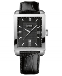 This black-on-black dress watch from Hugo Boss highlights timeless sophistication. This black-on-black dress watch from Hugo Boss highlights timeless sophistication.