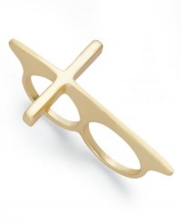 Keep your faith close by with this two-finger ring from Bar III. Crafted in gold tone mixed metal. Size 7 and 8. Keep your faith close by with this two-finger ring from Bar III. Crafted in gold tone mixed metal. Size 7 and 8.