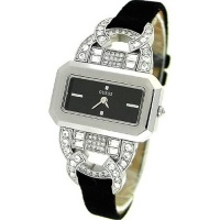 Guess Women's U96011L1 Silver Leather Quartz Watch with Black Dial Guess Women's U96011L1 Silver Leather Quartz Watch with Black Dial