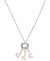 Keep your style under lock and key with this tri-tone key pendant necklace from Fossil. Crafted in rose-gold tone, shiny gold tone and silver tone steel. Approximate length: 21 inches + 2-inch extender. Approximate drop: 2 inches.