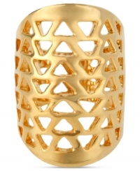 The power of three. Cut-out triangle details in this ring from Robert Lee Morris make a bold fashion statement. The ring is crafted from gold-tone mixed metal. Size: 7-1/2. The power of three. Cut-out triangle details in this ring from Robert Lee Morris make a bold fashion statement. The ring is crafted from gold-tone mixed metal. Size: 7-1/2.