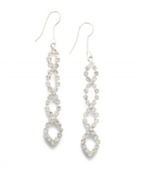 The bottom line: Charter Club's infinity linear earrings are an elegant addition to your special occasion wardrobe. Crafted in silver tone mixed metal with a sparkling selection of glass accents. Approximate drop: 2-1/2 inches. The bottom line: Charter Club's infinity linear earrings are an elegant addition to your special occasion wardrobe. Crafted in silver tone mixed metal with a sparkling selection of glass accents. Approximate drop: 2-1/2 inches.