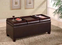 Coaster Storage Ottoman Coffee Table with Trays, Brown Vinyl Coaster Storage Ottoman Coffee Table with Trays, Brown Vinyl