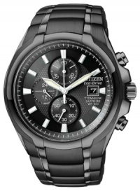 Tough, stylish, and modern. This Eco-Drive watch by Citizen is designed with blacked out titanium and carbide plating for a design that's built to last. Tough, stylish, and modern. This Eco-Drive watch by Citizen is designed with blacked out titanium and carbide plating for a design that's built to last.