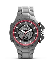 Upgrade your wrist wear with Armani Exchange. Equal parts sporty and sleek, this silicone timepiece flaunts advanced movement, a three-eye chronograph dial, and a hard-wearing design. Upgrade your wrist wear with Armani Exchange. Equal parts sporty and sleek, this silicone timepiece flaunts advanced movement, a three-eye chronograph dial, and a hard-wearing design.