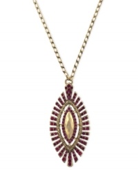A burst of beauty. Jessica Simpson's necklace is crafted from gold-tone mixed metal and features a pendant with fuchsia accents for a vibrant touch. Approximate length: 30 inches. Approximate drop: 3 inches. A burst of beauty. Jessica Simpson's necklace is crafted from gold-tone mixed metal and features a pendant with fuchsia accents for a vibrant touch. Approximate length: 30 inches. Approximate drop: 3 inches.