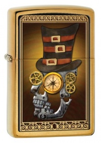 Zippo Brush Brass Industrial Machinery Skull with Top Hat Lighter (Gold, 5 1/2x 3 1/2-Cm) Zippo Brush Brass Industrial Machinery Skull with Top Hat Lighter (Gold, 5 1/2x 3 1/2-Cm)