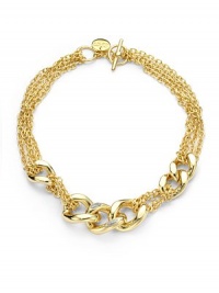 THE LOOKLarge twisted linksMulti-chain detailsEnamel-coated glitter diamond dust accents18k goldplated settingLogo charmToggle closureTHE MEASUREMENTWidth, about 1Length, about 17ORIGINMade in Italy THE LOOKLarge twisted linksMulti-chain detailsEnamel-coated glitter diamond dust accents18k goldplated settingLogo charmToggle closureTHE MEASUREMENTWidth, about 1Length, about 17ORIGINMade in Italy