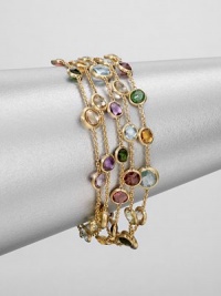 From the Mini Jaipur Collection. Colorful strands of semi-precious, faceted stones set in hand-engraved 18k gold. May include amethyst, light amethyst, green amethyst, iolite, garnet, green garnet, orange garnet, tourmalines, citrine, lemon citrine, peridot, pink quartz, smoky quartz and topazLength, about 7Lobster clasp closureMade in ItalyPlease note: Stones may vary. 