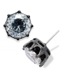 Glitz and glamour can be yours with this pair of oversized stud earrings from Juicy Couture. Cast in a round silver tone brass, a sparkling cubic zirconia (8 ct. t.w.) lights up the night. Approximate diameter: 3/8 inch. Glitz and glamour can be yours with this pair of oversized stud earrings from Juicy Couture. Cast in a round silver tone brass, a sparkling cubic zirconia (8 ct. t.w.) lights up the night. Approximate diameter: 3/8 inch.