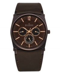Mixed materials combine for a warm, sleek effect in this classic Skagen Denmark watch. Mixed materials combine for a warm, sleek effect in this classic Skagen Denmark watch.