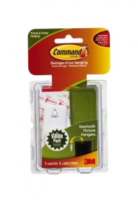 Command Sawtooth Picture-Hanging Hooks, 3-Hanger Command Sawtooth Picture-Hanging Hooks, 3-Hanger