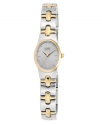Silver and gold tones blend beautifully on this elegant dress watch by Citizen. Silver and gold tones blend beautifully on this elegant dress watch by Citizen.