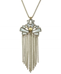 Fashion-forward with fringe. BCBGeneration's necklace is crafted from gold-tone mixed metal with chains of the same creating a dangling display on the pendant. Faceted crystals complete the stunning look. Approximate length: 30 inches. Approximate drop: 3-1/2 inches. Fashion-forward with fringe. BCBGeneration's necklace is crafted from gold-tone mixed metal with chains of the same creating a dangling display on the pendant. Faceted crystals complete the stunning look. Approximate length: 30 inches. Approximate drop: 3-1/2 inches.
