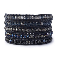 Chan Luu Metallic Blue Crystal Mix Wrap Bracelet on Natural Grey Leather Chan Luu Metallic Blue Crystal Mix Wrap Bracelet on Natural Grey Leather