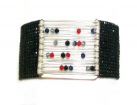 Mishky Sterling Silver Sliding Crystals Black Mesh Seed Beaded Cuff Bracelet with Swarovski Crystal Sliding Beads