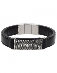 Emporio Armani EGS1417 Men's Black Leather and Silver Tone Stainless Steel Bracelet Jewelry Emporio Armani EGS1417 Men's Black Leather and Silver Tone Stainless Steel Bracelet Jewelry