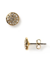 Elegant round stud earrings with pave stone clusters in 14 Kt. gold. Elegant round stud earrings with pave stone clusters in 14 Kt. gold.