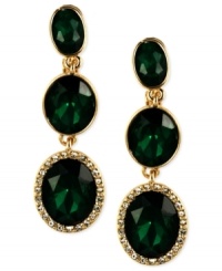 Your next evening affair will be all the more elegant in Anne Klein's stunning drop earrings. Clip-on backing for non-pierced ears. Crafted in gold-tone mixed metal with green and white glass and plastic accents. Approximate drop: 2 inches. Your next evening affair will be all the more elegant in Anne Klein's stunning drop earrings. Clip-on backing for non-pierced ears. Crafted in gold-tone mixed metal with green and white glass and plastic accents. Approximate drop: 2 inches.