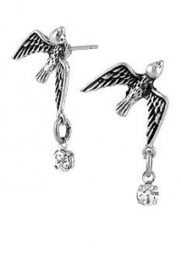 LITTLE SILVER BIRDS Birds In Flight Silver - tone w/ Crystal Drop MINI Stud Earrings LITTLE SILVER BIRDS Birds In Flight Silver - tone w/ Crystal Drop MINI Stud Earrings