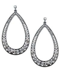 A look of timeless sophistication. These oval earrings from Bar III features crystal stones in a filigree setting. Crafted in hematite tone mixed metal. Approximate drop: 3-1/2 inches. A look of timeless sophistication. These oval earrings from Bar III features crystal stones in a filigree setting. Crafted in hematite tone mixed metal. Approximate drop: 3-1/2 inches.
