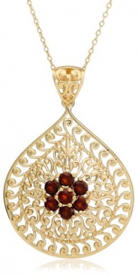 Yellow Gold Plated Sterling Silver Garnet Flower Pendant, 18 Yellow Gold Plated Sterling Silver Garnet Flower Pendant, 18
