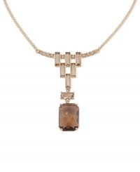 The bold standard. Carolee's Y-shaped necklace is crafted from gold-tone mixed metal with glass crystals and epoxy stones helping to create a fashion-forward statement. Approximate length: 16 inches. Approximate drop: 1-1/8 inch. The bold standard. Carolee's Y-shaped necklace is crafted from gold-tone mixed metal with glass crystals and epoxy stones helping to create a fashion-forward statement. Approximate length: 16 inches. Approximate drop: 1-1/8 inch.