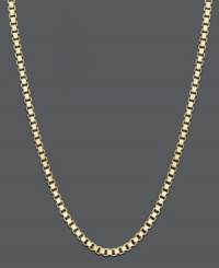 A clever chain that adds a special touch to your style. Necklace features a hollow box link chain crafted in 14k gold. Approximate length: 30 inches. Approximate width: 1.4 mm. A clever chain that adds a special touch to your style. Necklace features a hollow box link chain crafted in 14k gold. Approximate length: 30 inches. Approximate width: 1.4 mm.
