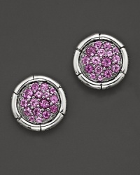Sterling silver, jointed like a bamboo stalk, circles glittering pavé amethyst gems. Sterling silver, jointed like a bamboo stalk, circles glittering pavé amethyst gems.