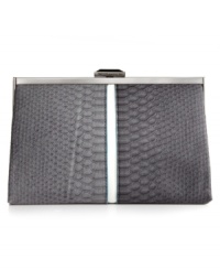 Add some downtown edge to your uptown ensemble with this embossed python print silhouette from RACHAEL by Rachael Roy. Contemporary colorblocking complements the classic silver-tone hardware, while the compact interior easily fits phone, cards, cash and lipstick. Add some downtown edge to your uptown ensemble with this embossed python print silhouette from RACHAEL by Rachael Roy. Contemporary colorblocking complements the classic silver-tone hardware, while the compact interior easily fits phone, cards, cash and lipstick.