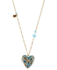 A stunning heartfelt statement. This necklace from Betsey Johnson is crafted from gold-tone mixed metal glass stones along the side on the way to a glass heart pendant with glittery accents. Approximate length: 32 inches + 3-inch extender. Approximate drop: 1-1/2 inches. A stunning heartfelt statement. This necklace from Betsey Johnson is crafted from gold-tone mixed metal glass stones along the side on the way to a glass heart pendant with glittery accents. Approximate length: 32 inches + 3-inch extender. Approximate drop: 1-1/2 inches.