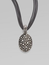 From the Starlight Collection. Granules of sparkling diamonds, resembling a starry night sky, are sprinkled on a black rhodium oval enhancer. Diamonds, 0.76 tcw Black rhodium and sterling silver Length, about 1½ Width, about ¾ ImportedPlease note: Chain sold separately. From the Starlight Collection. Granules of sparkling diamonds, resembling a starry night sky, are sprinkled on a black rhodium oval enhancer. Diamonds, 0.76 tcw Black rhodium and sterling silver Length, about 1½ Width, about ¾ ImportedPlease note: Chain sold separately.