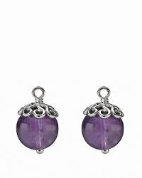 Smooth amethyst spheres with decorative silver caps add personalized style to your PANDORA french wire and hoop earrings. Smooth amethyst spheres with decorative silver caps add personalized style to your PANDORA french wire and hoop earrings.