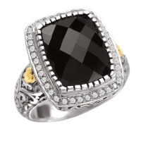 925 Silver, Onyx & Diamond Petite Ring with 18k Gold Accents (0.23ctw)- Sizes 6-8 925 Silver, Onyx & Diamond Petite Ring with 18k Gold Accents (0.23ctw)- Sizes 6-8