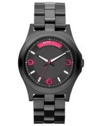Magnetic pops of bright magenta energize this steel watch from Marc by Marc Jacobs. Magnetic pops of bright magenta energize this steel watch from Marc by Marc Jacobs.