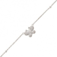 Sterling Silver 9 + 1 Inch Extension Rhodium Plated Anklet with Bezel Set CZs and CZ Butterfly Sterling Silver 9 + 1 Inch Extension Rhodium Plated Anklet with Bezel Set CZs and CZ Butterfly