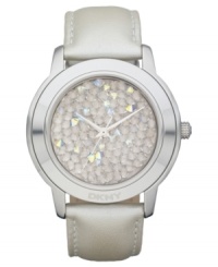 A cluster of clear crystals lend an elegant touch to this casual watch from DKNY. A cluster of clear crystals lend an elegant touch to this casual watch from DKNY.