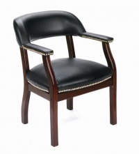 Boss Captain's Guest Arm Chair Without Casters, Black Vinyl Boss Captain's Guest Arm Chair Without Casters, Black Vinyl