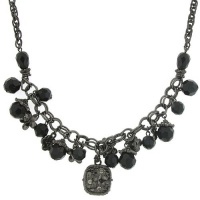 Jet Black Beaded Square Floral Crystal Statement Necklace Jet Black Beaded Square Floral Crystal Statement Necklace