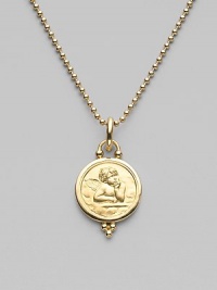 This gracefully embossed angel of 18k gold with granulated details evokes a Renaissance painting, as it dangles from your favorite chain. 18k yellow gold Diameter, about ¾ Spring clip clasp Imported Please note: Necklace sold separately.