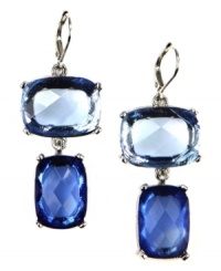Get the blues. These soothing earrings by AK Anne Klein feature a double pendant design in rectangular, blue glass beads. Crafted in mixed metal with imitation rhodium-plating. Approximate drop: 2 inches. Get the blues. These soothing earrings by AK Anne Klein feature a double pendant design in rectangular, blue glass beads. Crafted in mixed metal with imitation rhodium-plating. Approximate drop: 2 inches.